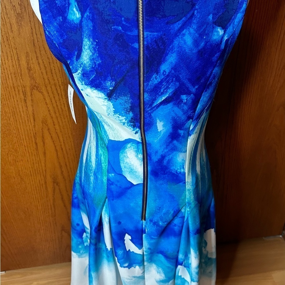 CB Established 1962 Aqua Blue Watercolor Fit And Flare Zip Up Dress Size 8 - Picture 5 of 16